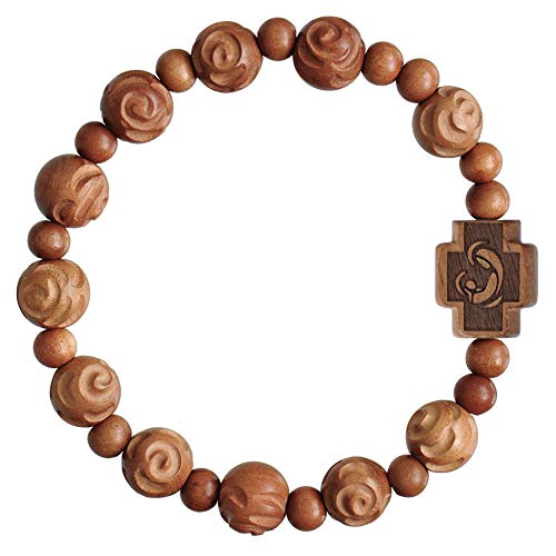 Sine Cera Light Jujube Wood 1 Decade Catholic Rosary Bracelet, Rose Cut 10mm Beads2