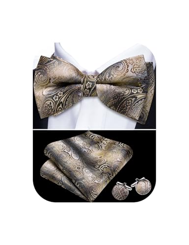 Image of YOHOWA Paisley Striped Men Bow Tie Pre-Tied Formal Adjustable Colorful Bowties Handkerchief Cufflinks Set Wedding Party