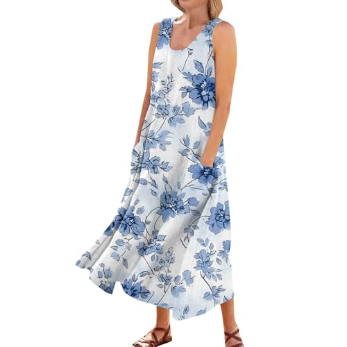 Plus Size Cotton Linen Summer Dresses for Curvy Women 2025 Sleeveless Maxi Vacation Beach Sundresses with Pockets