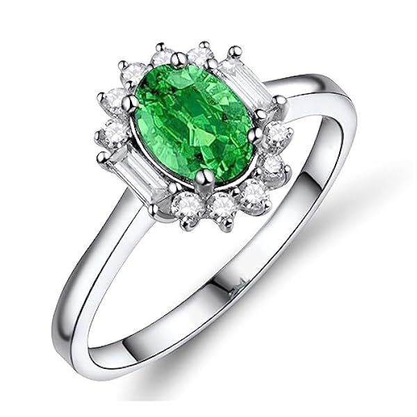 Dsnyu Diamond Eternity Ring, Vintage Ringen voor Vrouwen Band Wit Goud Ovale Vorm Emerald Ronde Diamant Sieraden