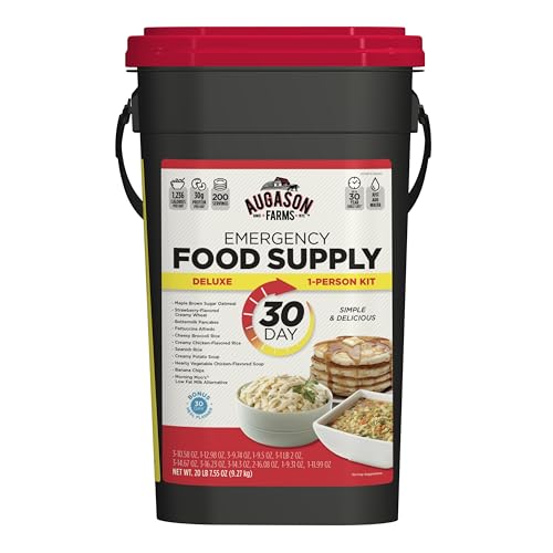 AUGASON FARMS Emergency Food Supply Bucket, 200 Servings, Dehydrated Meal Kit, Variety Pail, Long Shelf Life Just-Add-Water Meals for Prepping, Disaster Survival, Camping, Hiking, and More