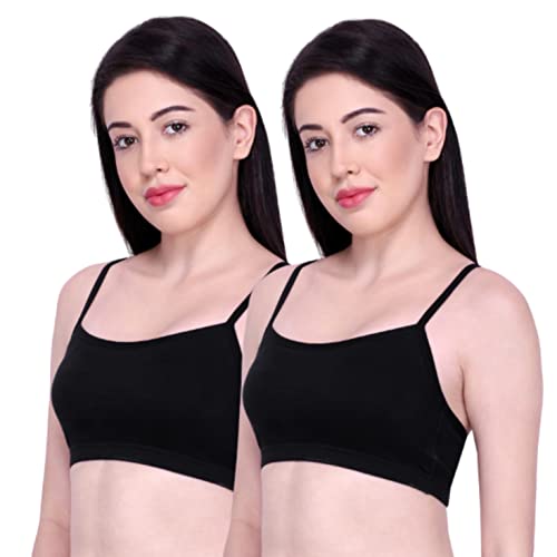 Image of INKURV Slip On Beginner's Bra for Girls & Teenagers, Non Padded Sports Bra| Adjustable Straps with No Hooks| Double Layered Fabric, Non-Wired Seamless Bralette for Gym-Combo of 2