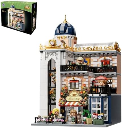PANTASY Blossom Café Modular Building Set, 3-Story European Glasshouse Landmark with Café, Art Gallery & Floral Atrium, Collectible Architecture Model Kit for Adults, Creative Display Blocks