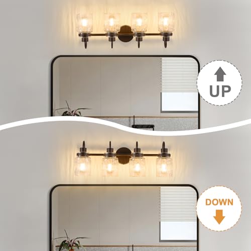 Image of 4 Lights Hammered Glass Bathroom Vanity Light, Oil Rubbed Bronze
