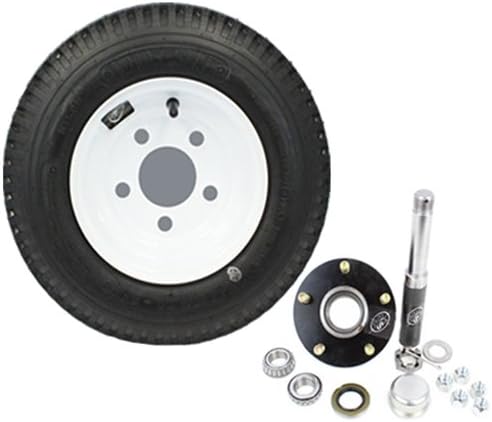 R104BT8X BT8 Spindle, 5-4.5" Bolt Circle Trailer Hub, & 8" x 3.75" White Trailer Wheel