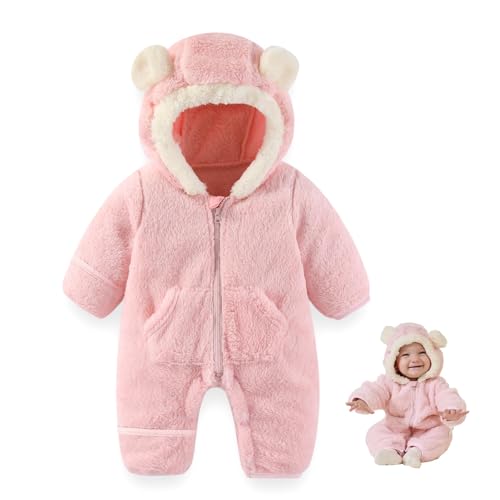 Image of AiWMGL Newborn Baby Bear Outfit Suit With Fold-Over Mittens Footies Girls Boys Winter Fleece Clothes Hooded Romper Snowsuit