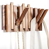 KYIAANY Small Coat Rack for Apartment: 10.4Inch Wood Rustic 6 Hooks Wall Mount Retractable for Narrow Spaces Entryway Bathroom for Hanging Light Items Jacket Towel Dog Leash Bag
