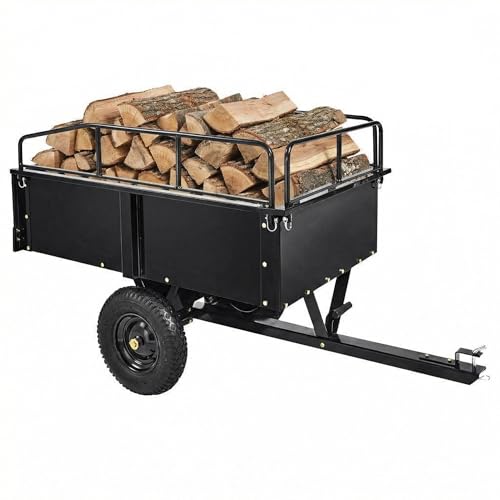 GarveeHome 750 Lbs Steel Dump Cart Heavy Duty,15 Cubic Feet Capacity, Removable Sides, Hand & Foot Pedal Dump, Multi-Purpose Hauler for Tractors, Lawn Mowers, Garden & Farm Use, Black