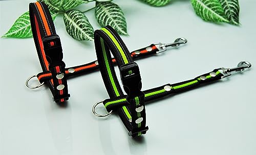 Böttcher Fährtengeschirr Fester Steg, Gr.M Nylon 20mm SCHWARZ-Neonorange