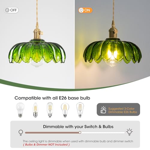 Plug in Pendant Light, Hanging Lights with Plug in Cord, Hanging Light Fixture with Green Glass, E26 Pendant Lighting for Kitchen Island, Bedroom, Dining Room, Living Room - Image 6