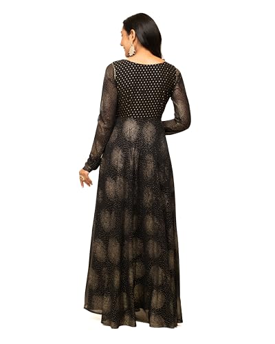 Image of FIORRA Women's Fit And Flare Floor Length Georgette Printed Gown With Dupatta