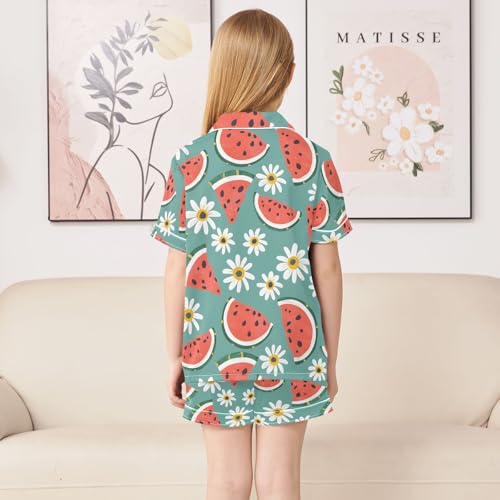 ALAZA Watermelon Daisy Floral Pajamas Satin Pajama Set Short Sleeve Button Down Sleepwear4