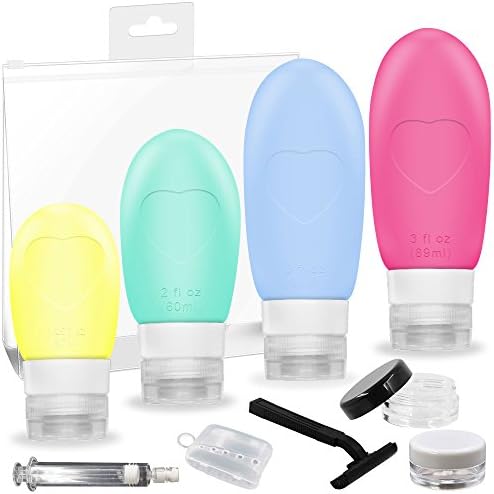 Letilio Travel Bottles Set,portable leak proof cosmetic shampoo,lotion,shower gel,soap,containers, dispensing refillable，food grade silicone.Multicolor(1.25Fl Oz,2Fl Oz,3Fl Oz)