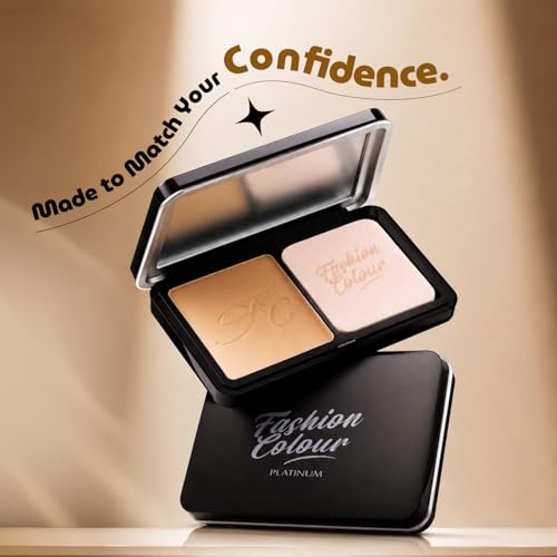 Image of Fashion Colour Platinum Perfect Match Face Powder With Mirror + Powder Puff | Velvety Formula | Matte Finish | Upto 11 hrs of Lightweight Coverage | Blurring Imperfection | For All Skin Types | (FC25, 10g)