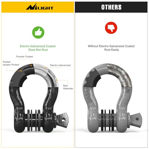 Image of Nilight 3 /4 inch D Ring Shackle 2 Pack 19T (41,887 lbs) Break Strength 4.75T WLL Heavy Duty Towing Hook with Anti-Theft System Anti-Rattle Isolators for Truck Jeep SUV ATV UTV Recovery Black