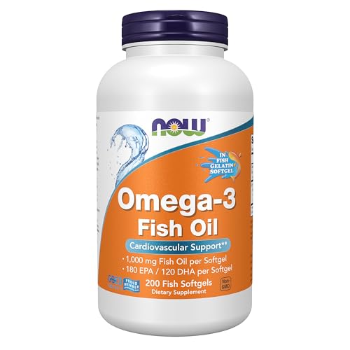 NOW Supplements Omega-3 180 EPA / 120 DHA Molecularly Distilled Cardiovascular Support* 200-Fish Gelatin Softgels
