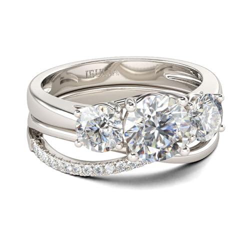Jeulia 3-Stone Wedding Engagement Ring Set for Women, Sterling Silver Round Cut 2pcs Crossover Bridal Set CZ Promise Band Ring Anniversary Romantic Jewelry Gift with Box2