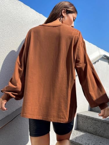 Image of CHKOKKO Oversized Round Neck Drop Shoulder Printed Polyester Full Sleeves T-Shirt for Women