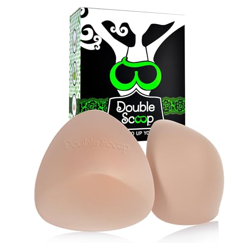 Image of Double Scoop Triangle Big Bust Inserts w /Bonus Tape Sticky Strips, Shapewear for Large Breast Bra Cup, Replacement Bra Pads, Nipple Covers Smoother, Lightweight Plus Size DD+ (Nude)