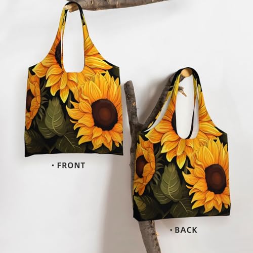 (Sunflower Black Background) Large Tote Shoulder Bag Fashion Canvas Handbag Reusable Shopping Bag Travel Bag For Women3