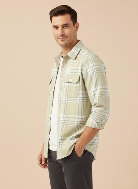 Image of DEELMO Men's Stylish Cotton Blend Casual Chakes Shirt || Full Sleeve Shirt with Dual Flap Pockets Fabric || Perfect for Casual and Classic Fit & Style || Stylish Everyday Wear