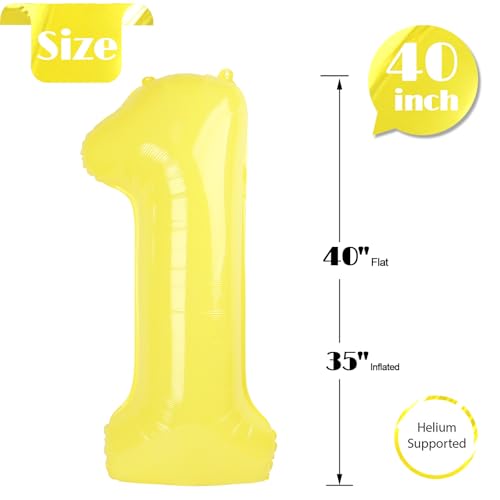 Image of Yellow Number 1 Balloon 40 Inch, 1st Birthday Balloon First Birthday Decorations, Shiny Yellow Party Supplies
