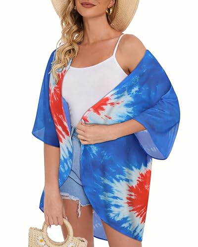 Image of Women's Floral Print Puff Sleeve Kimono Cardigan Loose Cover Up Casual Blouse Tops 2026