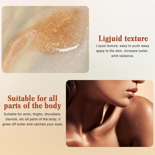 Body Shimmer Oil, Rostro Cuerpo Brillo, Glitter Iluminador Liquido, No Grasa Hidratante Aceite Iluminador Corporal, Liquid Body Highlighter Loción Iluminadora para la Cara y el Cuerpo (Oro Rosa) - imagen 4