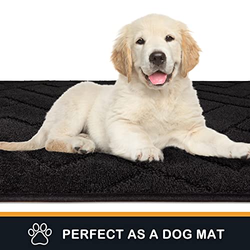 PURRUGS Dirt Trapping Door Mat 32" x 70", Non-Slip Machine Washable Entry Rug, Shoe Scraper, Dog Doormat, Super Absorbent Welcome Mat for Front & Back Door, Muddy Wet Shoes & Paws, Black