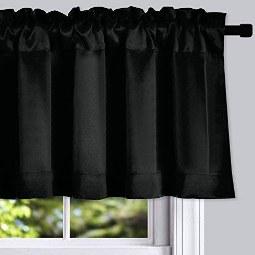 Donren 12 Inches Long Black Valances For Windows - 2 Panels Blackout Window Valances For Basement With Rod Pocket (42 Inches Wide) #TOP1