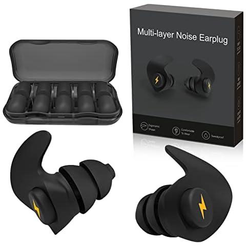 Ear Plugs for Sleeping Noise Cancelling,6 Pairs Silicone Sound Blocking Earplugs, Reusable Washable Earplugs for Sleeping, Work, Study, Snoring, Shooting, Concerts and Hearing Protection,Black Cover