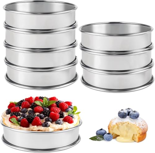 QGGTQG Crumpet Anillos para hornear, 10 cm, 8 unidades, acero inoxidable 304, anillos para tartas, fáciles de desmoldear, anillos redondos para magdalenas para panqueques, huevos, magdalenas (10 cm)