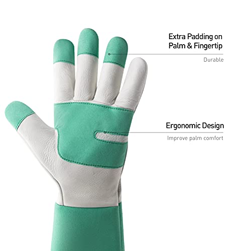 Handlandy Long Gardening Gloves For Men & Women, Thorn Proof Rose Pruning Gloves Leather Gauntlets Garden Gloves Yard Work Gloves (Xs, Green) #TOP1
