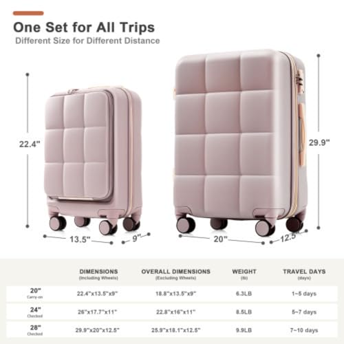 3-piece Luggage Set, Includes 20-inch, 24-inch and 28-inch Luggage, Hard-shell Luggage Set, USB Port, ABS Material, Built-in Luggage Hook, Cup Holder, Rose Brown3