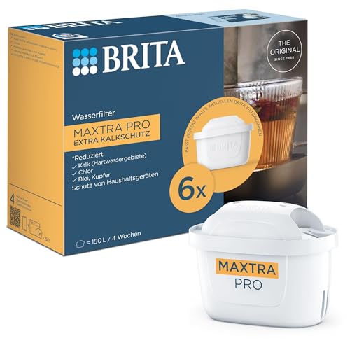 BRITA Lot de 6 cartouches filtrantes BRITA Maxtra Pro extra anti-calcaire - Pour la protection de l'appareil et la réduction du calcaire, des impuretés, du chlore et...