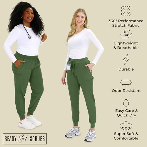 Image of READY SET SCRUBS - Scrub Pants for Women - 2 Pack - Cargo Jogger Pants Set with 8 Pockets - Yoga Waistband - Soft & Stretchy