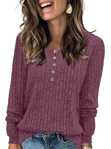Image of DB MOON Womens Lightweight Sweaters 2026 Long Sleeve Henley Shirt Fall Casual Crewneck Tunic Tops