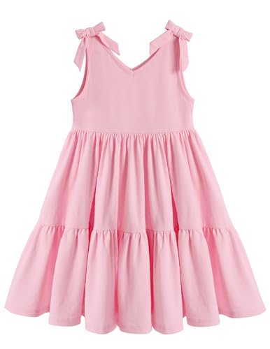 Arshiner Toddler Girl Dress Summer Bowknot Straps Sundress A-line Pleated Flowy Dresses Toddler Pink Dress Twirly Dresses for Girls 4t