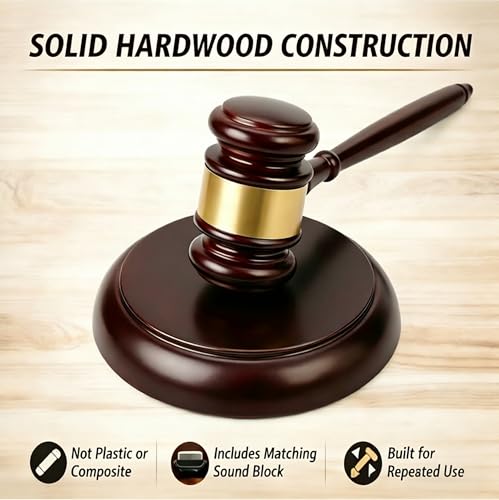 Image of Wooden Gavel with Sound Block Set, Solid Wood Judge Gavel Set, Loud Clear Strike for Meetings, Auctions, Gift, HOA & Mock Trials (Pack of 2)