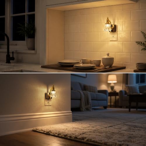 Image of Night Lights Plug in Wall,Dusk to Dawn Dimmable Striped Glass Night Light