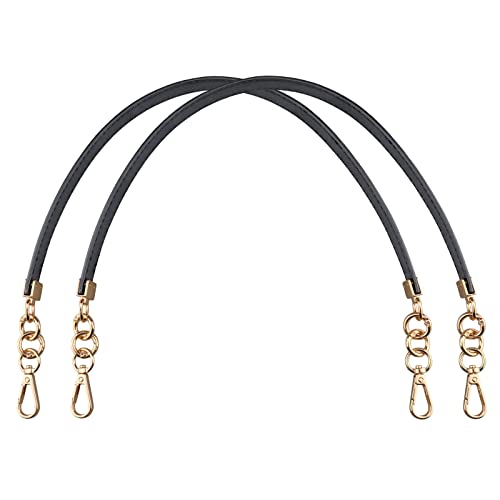 BEAULEGAN Leather Handbag Handles - Short Strap Replacement for Shoulder Bags 2 PCS, 60 cm Long (Black/Gold)