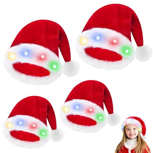 4 Stück LED Leuchtende Weihnachtsmütze,Nikolausmütze mit...