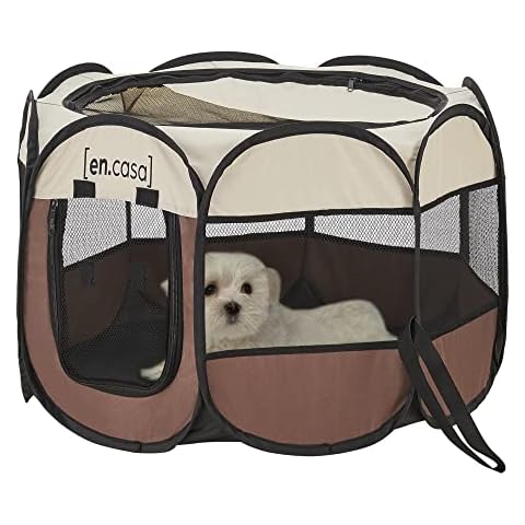 [en.casa] Parque Plegable para Mascotas con Ventanas de Malla y Cremallera Impermeable Cover