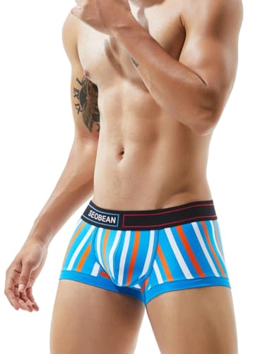 BEEMEN SEOBEAN Low Rise Men's Sexy Underwear Men's Boxer Shorts Boxer Trunk Designer Cotton Stretch Underwear, lightblue, M