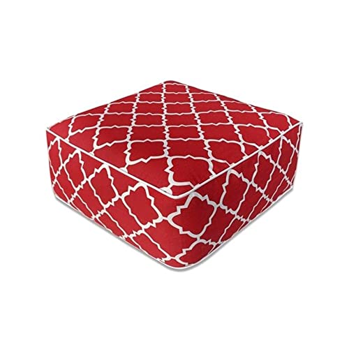 Stylish Inflatable Red White Ottoman Footrest Square Shape,Size:23x9 inch, Geometrical Pattern| Indoor All Seasons Used for Outdoor Garden Zipper Closed Durable Portable Water & Fade Resistant