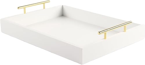 Bandeja de madera para servir con asas, bandeja rectangular de desayuno para mesa de café, bandeja otomana decorativa de 16 x 12 pulgadas para todas