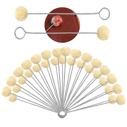 Amazleer 30 Stück Wolle Daubers Ballpinsel, Wolle Daubers, Woll-Daubers Ballpinsel Lederfärbewerkzeug wollwischer Ballpinsel Applikator mit Metallgriff für Färben Kleben und DIY Basteln 15 cm