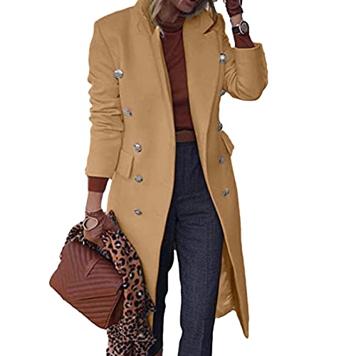 Black Trench Coat Men,Women's Faux Wool Coat Notched Lapel Open Double Breasted Button Trench Jacket Slim Long Pea Coat Warm Overcoat Outwear