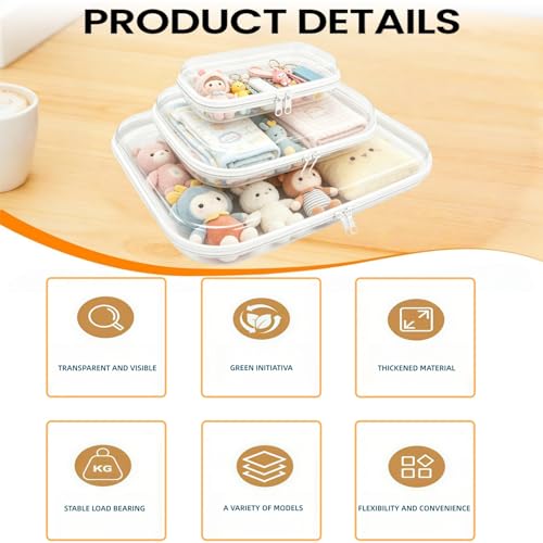 Image of Thickened Clear Hard Shell Zipper Case,Toiletry Pouch, Travel Organizer, Cosmetic Bag, Toy Storage Bins,Storage box(2M+4S)