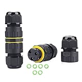 Waterproof Connector 3 Pin Outdoor 2 Way IP68 Waterproof Electrical Cable Connector, External Power Wire Junction Box Connector for Repair and Extend Power Cables (Lock Screw